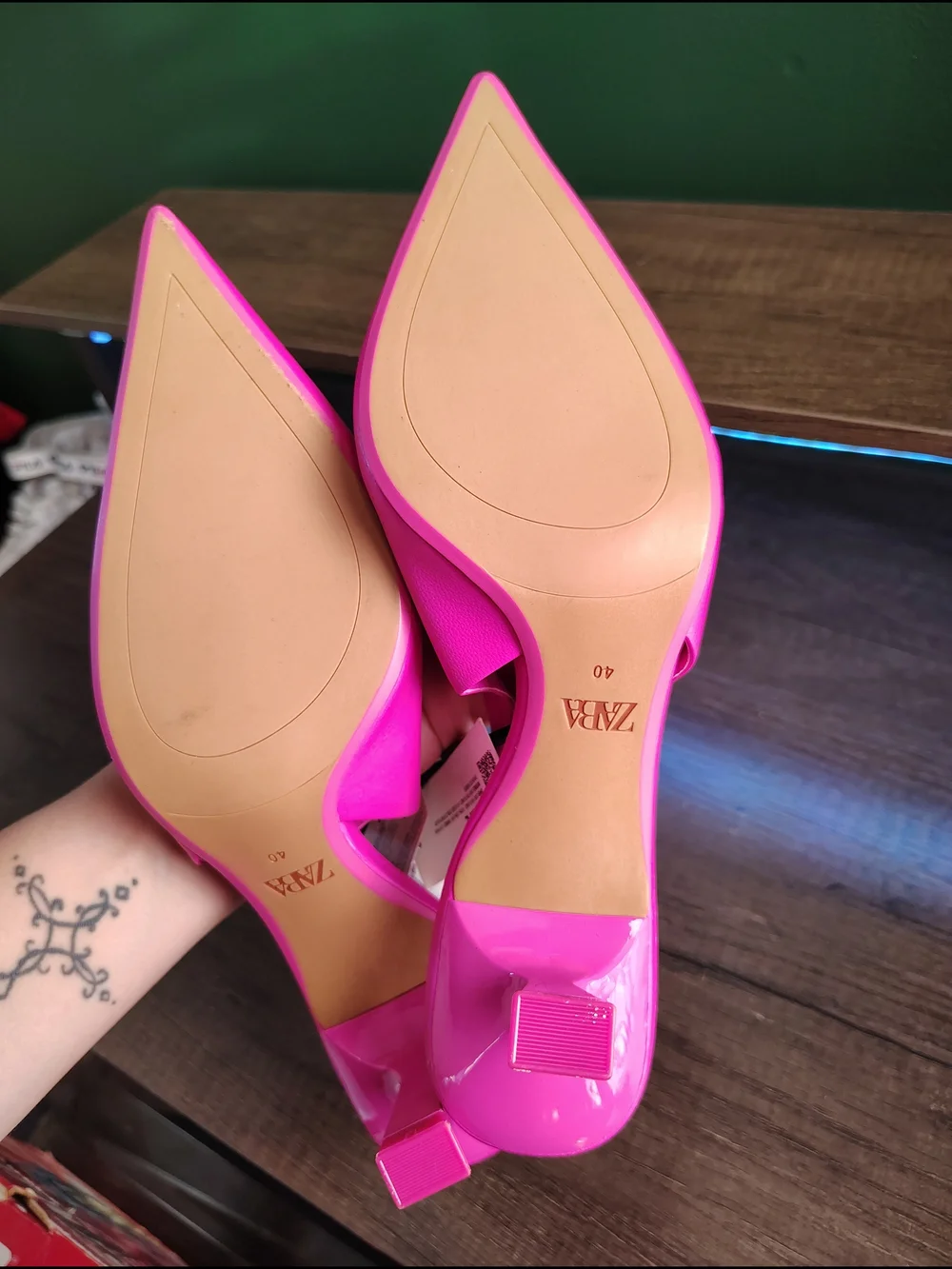 Zara Hot Pink Pointed Toe Slingback Flats - Picture 4 of 5